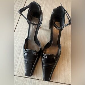 Paolo Black Leather Heels with Ankle Strap